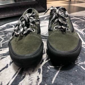 Army green platform Vans
